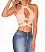 Shawhuwa Womens Sexy Crisscross Cut Out Halter Crop Top Clubwear M Apricot