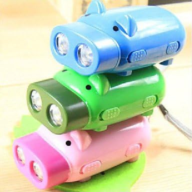 qiuxi Creative children's night light 2 LED Hand Power Press Pig Shaped Flashlight Dynamo Light Torch Keychain (Random Color)