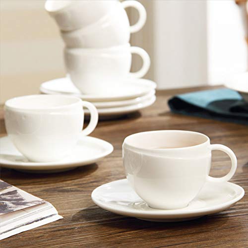 Porcelain Tea Cup Set,Coffee Cups and Saucer with Bamboo Rack(6 Piece Set)