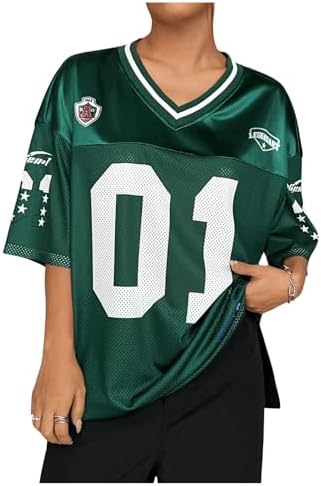 SOLY HUX Women's Plus Size Jersey Shirts Letter Graphic Sports T