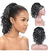 CINHOO Black Deep Curly Ponytail Extension Drawstring Ponytails for Black Women Synthetic Minneso...