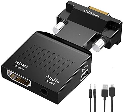 Yiany VGA to HDMI, 1080P VGA Male to HDMI Female Adapter Converter with Audio Cable for Computer Desktop, Laptop, PC, PS3/4