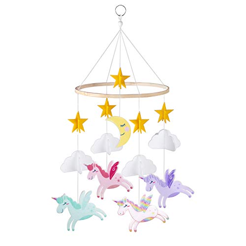 Basumee Baby Crib Mobile,Unicorn Crib Mobile Hanger Handmade Mobile Nursery Decor Movable Star Cloud Baby Mobile Felt Hanging Accessory for Baby Room