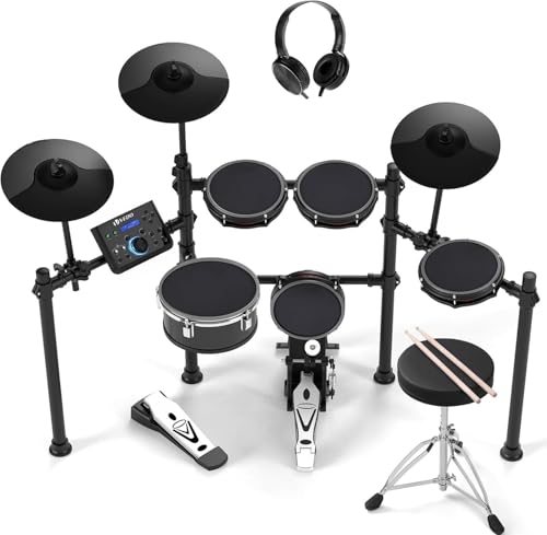 VEDO Bateria eletrônica profissional, equipada com pads de bateria em mesh, caixa de 10 polegadas com dupla camada, mais de 600 sons BFD, 2 pedais, banco para bateria, fones de ouvido e baquetas.