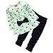 XILALU New Baby Sets Heart-Shaped Print Bow Cute 2PCS Kids Set T Shirt + Pants Green