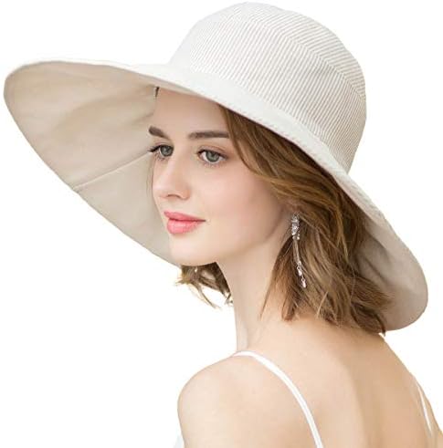 Sun Hats for Women Roll-up Wide Brim Summer Beach Hat Foldable Floppy Cotton Hat