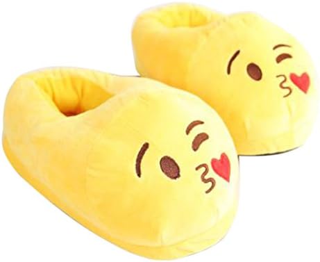 Betely Shop Warm Cute Cozy Slippers Winter Fun Unisex Adult Not Waterproof But Very Slip Resistant Home Plush Shoes - Smiley Poop, Sleeping Face, Demon etc (Kiss)