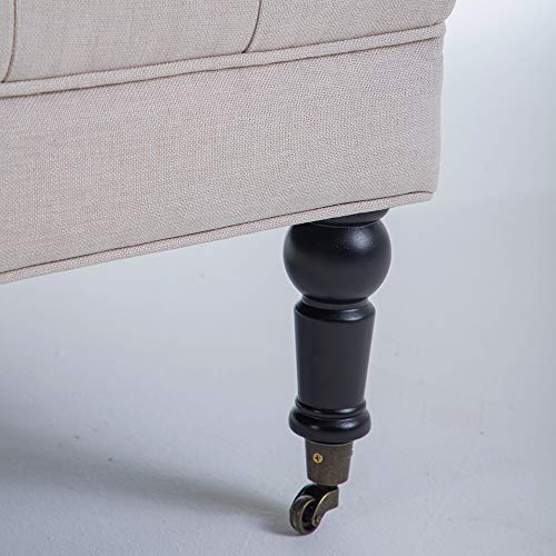 Simhoo Large Square Tufted Lined Ottoman Coffee Table with Casters,Beige Upholstery Button Footstool Cocktail with Wheels for Living Room