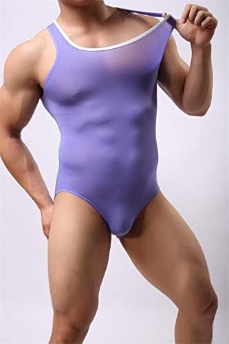 Wpch Brand Men's Singlet Body Building Transparent Exotic ice Silk Teddies Underwear Bikini Shirt One-Piece Bodysuits #lcmqstore# White L
