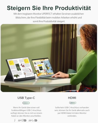Uperfect 16 Inch 2.5K QLED Portable Monitor with 2560 x 1600 2000:1 High Contrast Ratio 500 Nits QHD Screen HDMI USB C for PC Laptop Mobile Phone Xbo Switch PS-4/5, Portable Display VESA Compatible