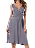 Costyleen Women's Modal Cotton Casual Low-cut V-neck Pure Color Above Knee Dress Dark Gray M
