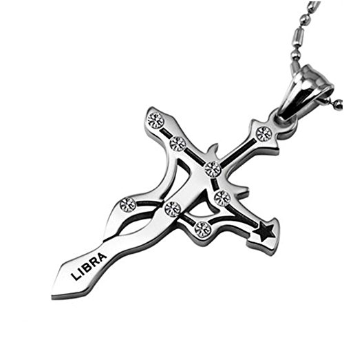 COCO Park Unisex Jewelry Stainless Steel 12 Constellation Crystal Pendant Bamboo Chain Necklace, Libra