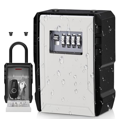 NEWIROVE Key Safe Large Key Box with Hook Waterproof Key Safe for Home, School, House for Rent, Grey