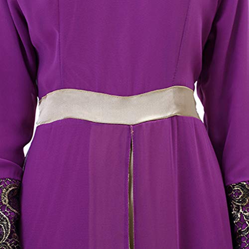 Muslim Evening Dress for Women Maxi Party Dresses Islamic Clothing Chiffon Color Block Kaftan Caftan Abaya Robe Gown Purple