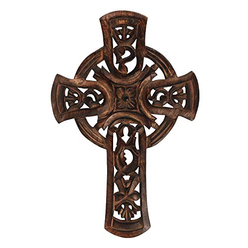 storeindya, Decorations Wooden Celtic Cross Long Wall Hanging French Cross Hand Carved Antique Design Religious Altar Home Living Room Decor Accessory (Design 4) - Thumbnail 2