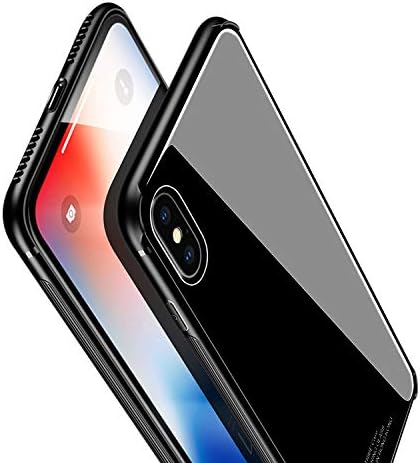 xphone case Glass iphonex Cases Luxury Apple i Phone x Mirror Cover aphone with 2pcs Tempered Glass Screen Protector (Black)