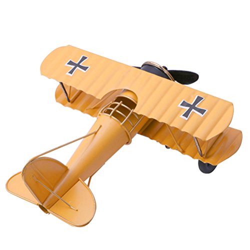 Vintage Airplane Model Metal Handicraft, Wrought Iron Aircraft Biplane, for Photo Props/Christmas/Home Decor/Ornament (Yellow) - Thumbnail 2