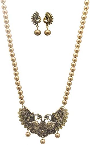 MDS FASHIONS Plastic Copper Color Beads with Antique Dollar and Earring Set for Beautiful Woman (MDS-1053)