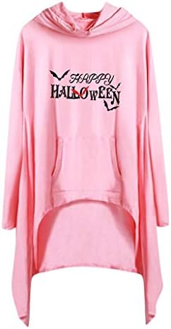KUDICO Halloween Womens Blouse Dress Hooded O-Neck Halloween Print Casual Long Sleeve Irregular Hoodie Sweatshirt Dresses