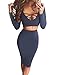 Allegrace Women Sexy 2 Pieces Bodycon Evening Skirt Stretch Party Bandage Dresses Blue M