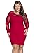 Cfanny Women's Lace Nude Illusion See Through Sleeves Bodycon Dress,Red,Large