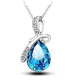 White Gold Plated Swarovski Crystal Elements Eternal Love Teardrop Pendant Necklace Fashion Jewelry for Women (Large Sea Blue)