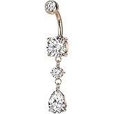Pierced Owl 14GA 316L Stainless Steel CZ Crystal Tear Drop Dangling Belly Button Ring