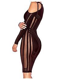 Whoinshop mujer celebridad de manga larga frío hombro fiesta de cóctel vendaje Midi vestido