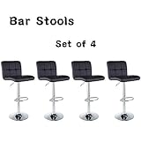 Bar Stools Barstools Set of 4 Kitchen Stools Height Adjustable PU Leather Swivel Stools Bar Chairs Black