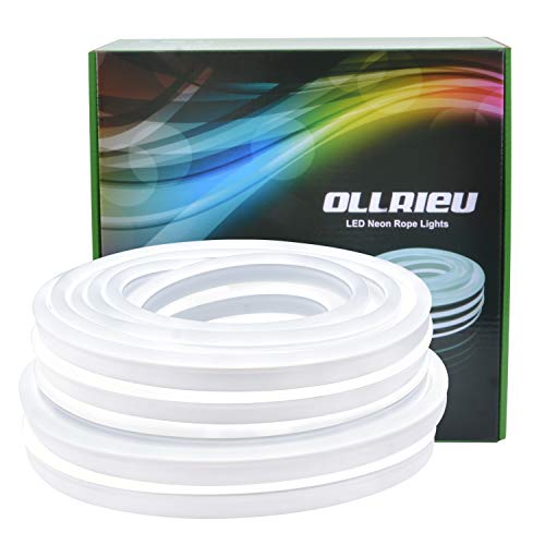ollrieu Led Neon Sign, Waterproof, interconnectable 15m/50FT 110V 2835 Lights, Power Plug, Flexible, with Garden Kitchen Wedding Party Decoration (Daylight White)