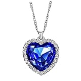 Neoglory Jewelry Charm Ocean Titanic Heart Blue Pendants Necklace Clear Crystal Rhinestone Jewelry 18inches Christmas Gifts