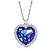 NEOGLORY Blue Crystals Heart Love Shaped Necklaces Jewelry, Heart of The Ocean Necklace from Titanic Crystal Pendant for Women Gift 18+2inch