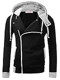 WAJAT Men's Casual Knitted Coat Oblique Zipper Hoodie Jacket Black M