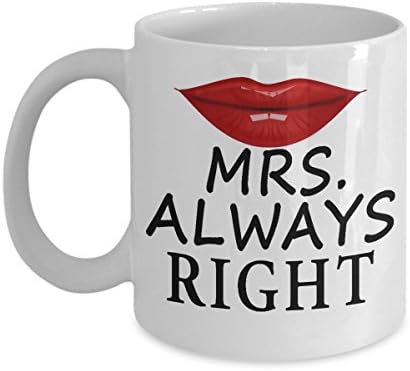 Mrs Always Right Mugs - 1 Piece White Kitchen Cups Mr Right Mrs Always Right Mugs Of Coffee Set For Couples - Bridal Shower Gift - 11 Oz Ceramic Black Mug