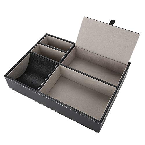 Desktop Storage Box, 5 Compartments Multi-functional PU Leather Storage Box Office Desktop Organizer Case for Your Wallet, Keys, Phones and Other Electronic Devices