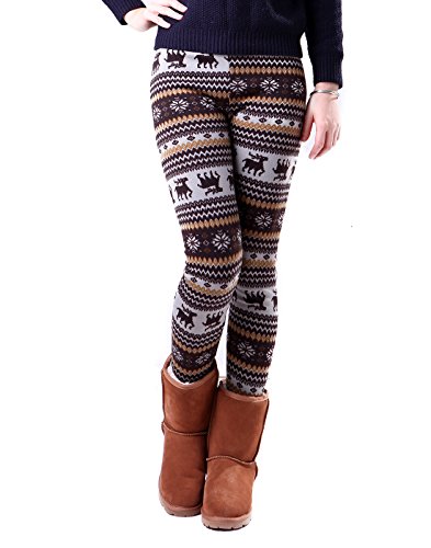 HDE-Womens-Funky-SnowflakeReindeer-Nordic-Pattern-Fleece-Lined-Winter-Leggings-Chocolate-Reindeer