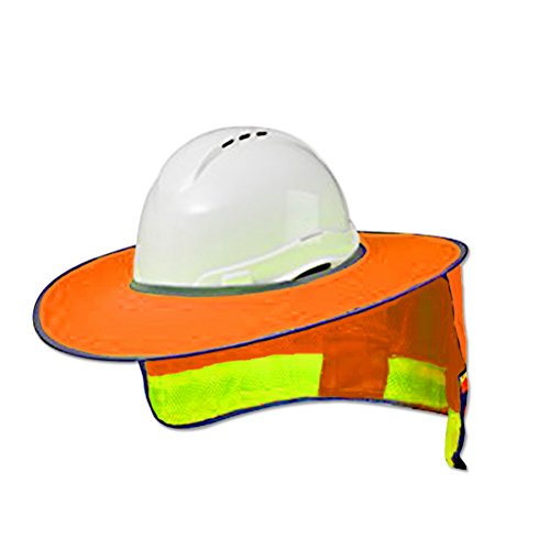 Hard Hat Sun Shield,Full Brim Mesh Neck Sun Shade Protector High Visibility,Reflective(Hard Hat Not Included) by Shellvcase (1, Orange)