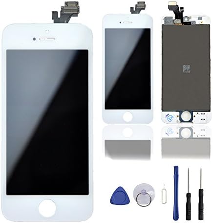 Queenswell LCD Touch Screen Digitizer Frame Assembly Full Set LCD Touch Screen Replacement for iPhone 5 (White) with Repair Tool Kit