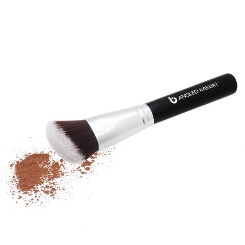 Synthetic Blush and Bronzer Brush: Angled Kabuki Makeup Brush for Face Contouring and Highlighting with Creams and Powders