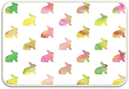 Puyrtdfs Bunny Rabbits Pink Green Watercolor Bunnies 23.6 x 15.7 Inch Door Mat Kitchen Floor Bath Entrance Rug Mat Absorbent Indoor Bathroom Decor Doormats Rubber Non Slip