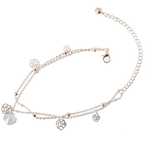 UdobuySexy Gold Double Chain Rose Crystal Anklet Bracelet Ankle Foot Jewelry Barefoot Beach Anklet - Thumbnail 3
