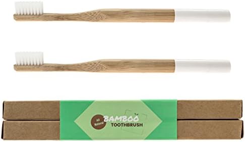 All Natural Bamboo Toothbrush with Medium Bristles - Pack of 2 - Biodegradable, Eco-Friendly - Round Handle with White Detail - BPA Free