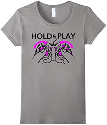 Women's Hold &amp; Play - Funny Tshirt Joy Stick Controller on Chest Large Slate