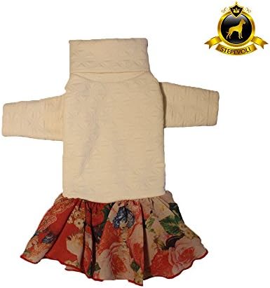 Stepevoli Winter Dress with Floral Print for Dogs - Comes in White Colour and N4 | G8 Size