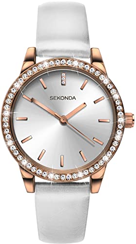 Sekonda Editions 40330 Women's Analogue Quartz Watch with Rose Gold Case and White Strap, White, Strap