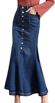 Fulok Women's Classic Elastic Single Breasted Denim Mermaid Skirts