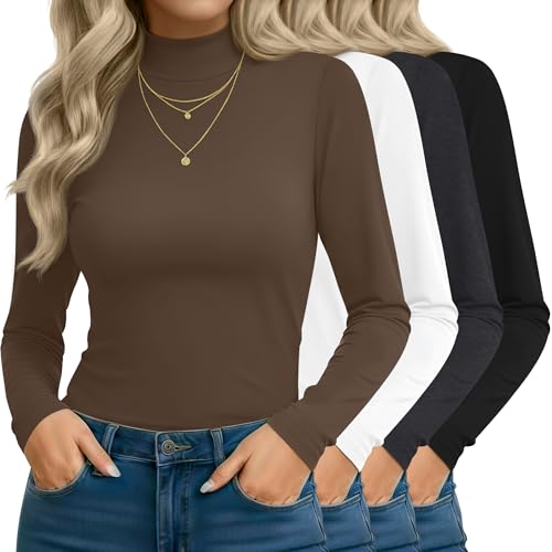 Neer 4 Pack Women's Mock Turtleneck Slim Fit Tops, 4-Color, Small at Amazon