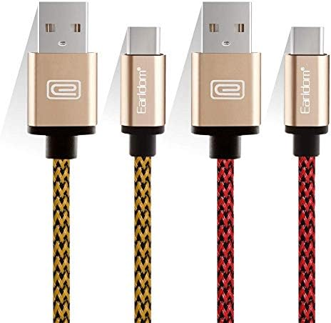 JULAM USB Type C Cable Compatible Vertex Impress Calypso 5" and More, 6.6ft USB A to C Charger (2-Pack) Nylon Braided Fast Charging Cord (Golden+Red)