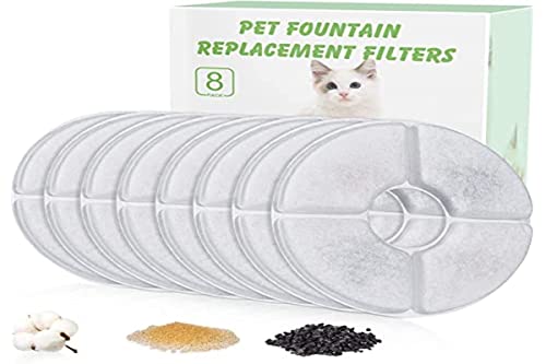 iRhodesy Cat Water Fountain Filters 1.6L for Flower Fountains 8 PCS, Pet Fountain Replacement Filters with Resin and Active Carbon for Automatic Flower Water Dispenser Drinking Fountain 8 PACK, White