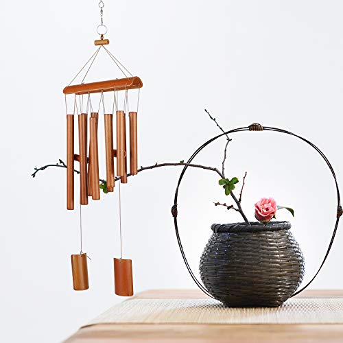 WEIKAI LIMITED Bamboo Wooden Wood Wind Chimes Outdoor Brown 10 Tube Natural Soothing Sound, Suitable for Outdoor Indoor Balcony (Brown)